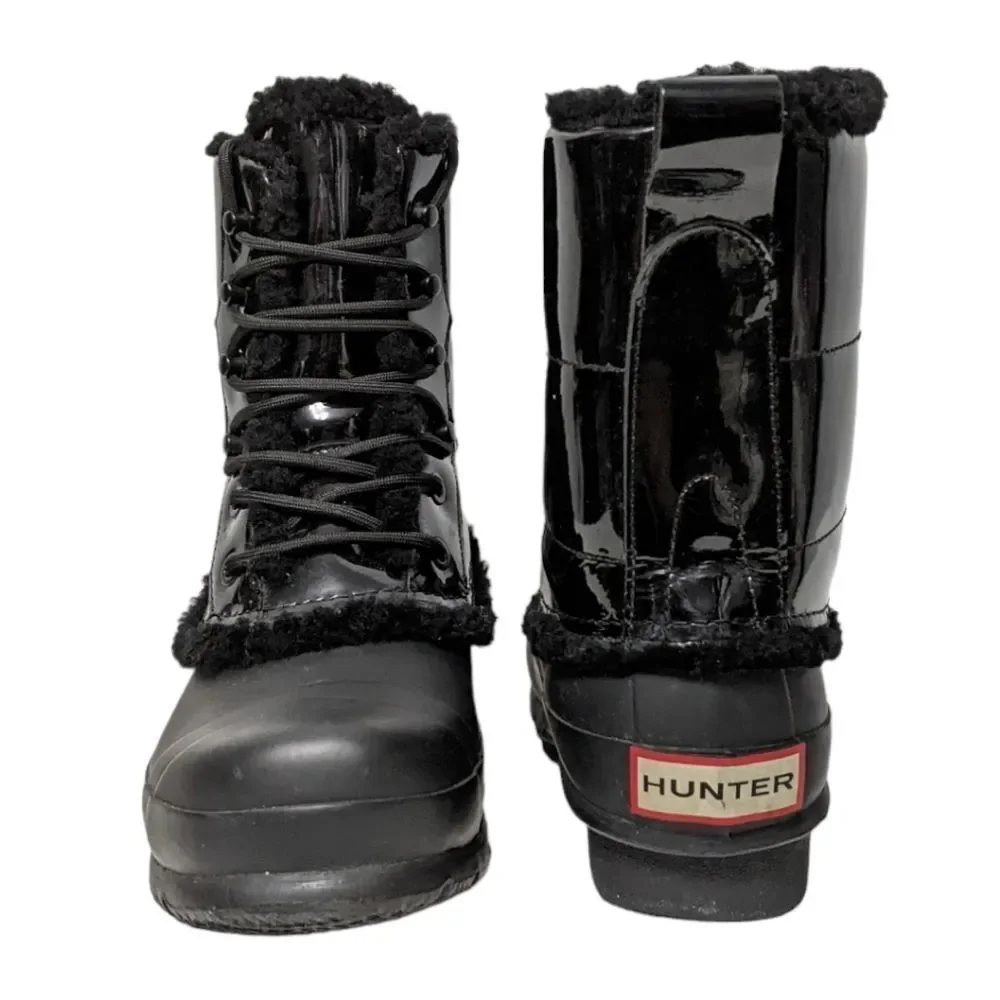 HUNTER Original Patent Leather Shearling Lined Lace Up Boot 7